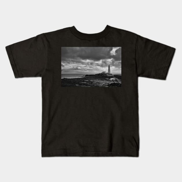 St Mary's Island in monochrome Kids T-Shirt by Violaman